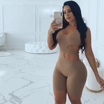 China 2021 Seamless/Large Stretch Autumn New Women's Side Chest Seamless/Large Stretch Wrapped Sleeveless Overalls Hollowed Out Slim One-Piece Hip Carrier Shorts for sale