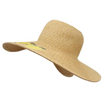 China Custom Logo CÆ Summer Sunproof Lady Flat Brim Straw Hat Body Wide Brim Sun Beach Hat Wholesale Cheap Fedora Beach Paper Women Straw Hat for sale