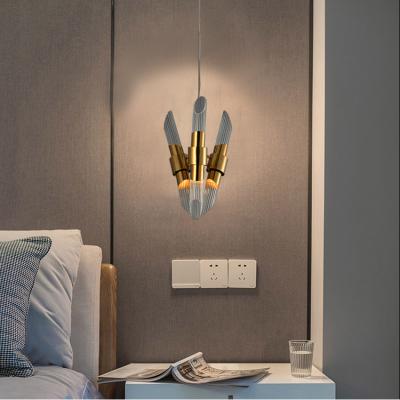 China Modern Design G-lights Creative Glass Bedside Bedroom Wall Gold Led Chandelier Pendant Light for sale