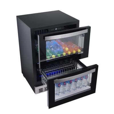 China RV 138L Double Drawer Wine Cooler Beverage Fridge Beer Cooler Built In or Freestanding Wine Center, Double Zone Wine Fridge for sale