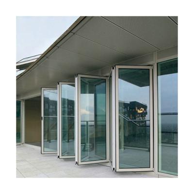 China Folding Screen Bifold Doors Folding Tempered Glass Door Aluminum Double Glass Folding Doors for sale