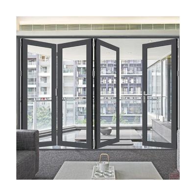 China Modern Style Sliding Screen Door Double Glazing Accordion Bi Folding Glass Bi Fold Doors for sale