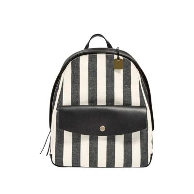 China Small Stripe Canvas Backpack Fashion Black And White Stripe Canvas Backpack for sale