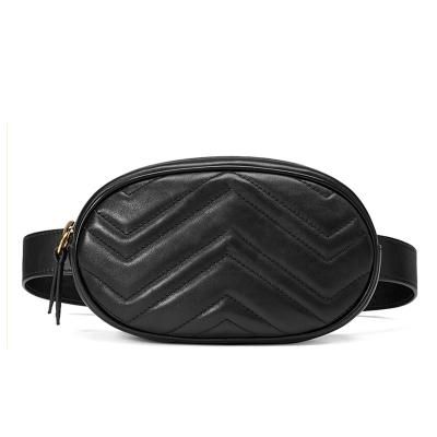 China Water Proof Women Waist Bag Mini Round Belt Bag Pouch Fashion Stitched Leather Fanny Pack for sale