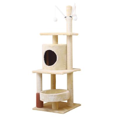 China Customized Viable Cats Toy Post For Cats Toys Interactive Pet Toys Wooden Cat Tree Scratch Post With Balls for sale