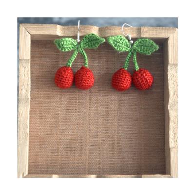 China Hand Crochet New Design Jewelry Earrings Hand Crochet Cherry Ear Ring for sale