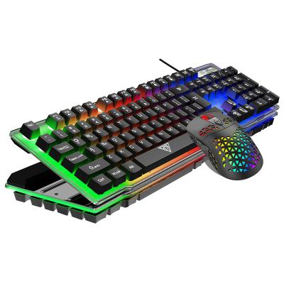 China Colorful V4 Metal PC Led Light RGB Wired Keyboard Set USB Gaming Keyboard Mouse And Mouse Combo For PC for sale