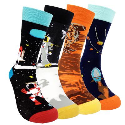 China 4 Pairs Artistic Style Creative Astronaut Men's Fun Bangs Casual Happy Socks Beautiful Cotton Stockings for sale