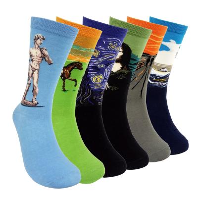 China Creative Retro Famous Painting Men's Casual Happy Socks Artistic Style Personality Sports 6 Pairs Socks Handsome Cotton Stockings for sale