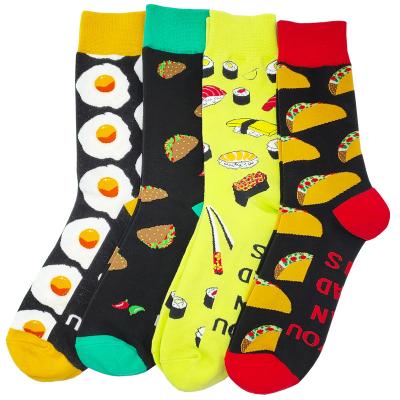 China 4 Pairs Food Men's Funny Saying Personality Handsome Funny Funny Saying Men's Handsome Cotton Stockings Casual Happy Socks for sale