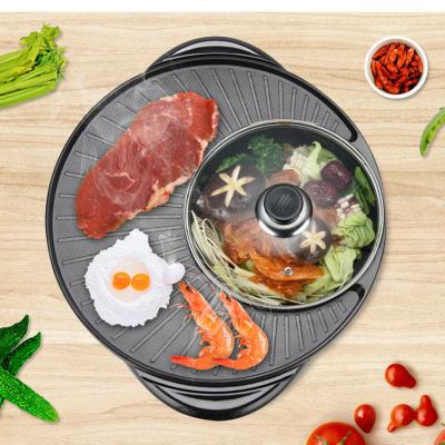 China Electric Car Barbecue Cooker 1200W Grill Pan With Nonstick Lid Round Grill Pan for sale