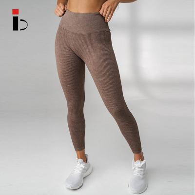 China Jogging Breathable Gym Wear Soft Acid Wash Nylon Spandex High Waist Ribbed Workout Leggings for sale