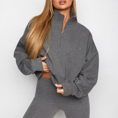 China 2021 High Quality Custom Women Top Fleece Tracksuit Top 1/4 Zipper Hoodies Crop Anti-wrinkle Betteractive Comfortable Women's Pullover for sale