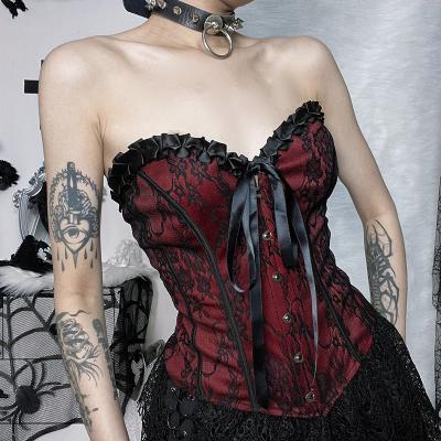 China JY22458 Diablo Style Sexy Slim Lace Women's Tie Gothic Corset Corset Top Alt Wear Black Red Fashionable Antibacterial Top Club Wear For Women for sale