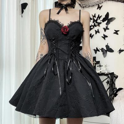 China JY22245 Summer New Elegant Emo Lace Tie Up Gothic Dress Sexy Women Washable Fashion Jacquard Dress for sale