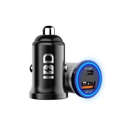 China QC3.0 36W Car Charger QC3.0 Metal QC Display Charger Quick Induction Car Phone Charger Dual Port Type C for sale