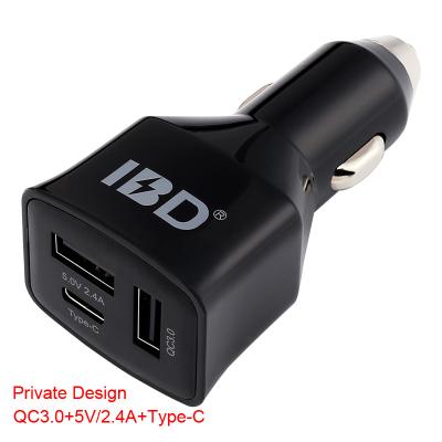 China Hot Fashion IBD Promotion Fast Charging 2.0 Mobile Phone USB Hub Fast Car Charger With Type C Port for sale