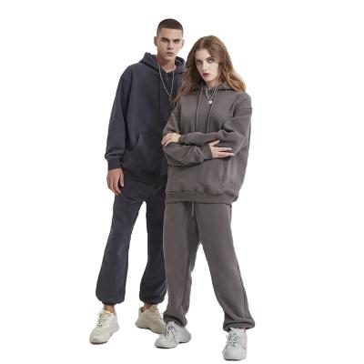 China Logo Custom Hoodie High Quality 100% Cotton Plain Fleece Tracksuits Set Unisex Oversized Hoodies And Sweatpants Joggers Set for sale