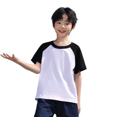 China Children's T-shirt Contrast Raglan Sleeves Two Tone Colors O-neck 100% Cotton Short Sleeve Custom Logo For Kids for sale