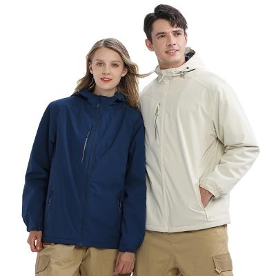 China Jacket Manufacturer Low Price Wholesale Plain Color Three-in-one Hooded Men's And Women's Outdoor Outing Windproof Warm Jacket for sale