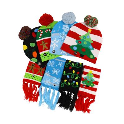 China Hot Sale Christmas Hats & Scarf Knit Wool Winter Santa Party Outdoor Warm Two Piece Sets Scarf Beanie Hat For Men Women for sale