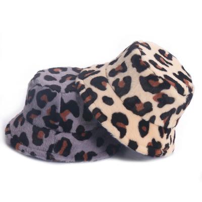 China Lovely Soft Thick Warm Fisherman Hat Leopard Printed Winter Fuzzy Plush Bucket Hat For Ladies Outdoor Shopping for sale