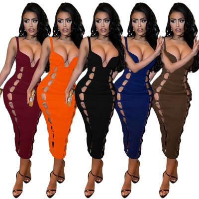 China Factory Wholesale Ladies Evening Dresses Party Club High Quality Elegance Bodycon Dress Sexy Cut-Out Long Dresses for Women for sale