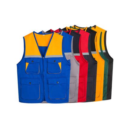 China Factory Wholesale Reflective Vest Men's Multi Pockets Outdoor Vest Waistcoat Color Contrast Cargo Work Utility Casual Vest for sale