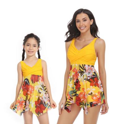 China Parent-child swimwear tulle skirt two-piece set factory in stock wholesale mommy and children's tankini swimsuit for sale