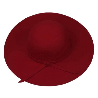 China 100% Wool Fedoras  Plain Wide Large Brim Belt Bow Fashion Winter Outdoor Warm Women Floppy Felt Hat for sale