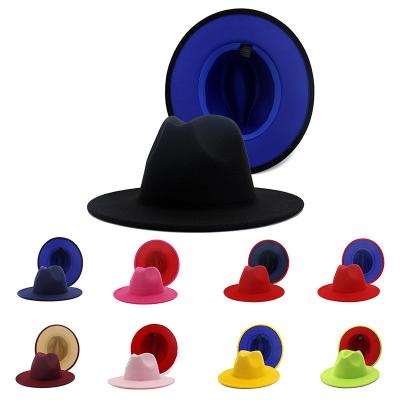 China Factory wholesale 60-color two-color woolen hat adult double-sided felt hat autumn and winter color matching fedora hat for sale