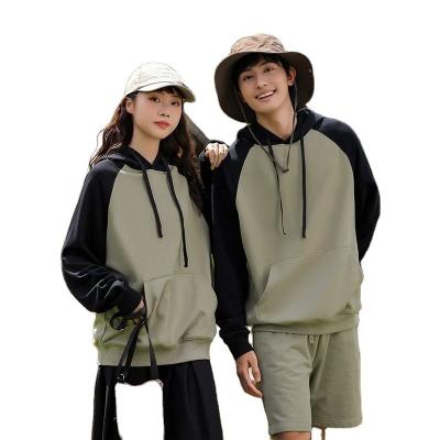 China Hot Selling Trendy Raglan Sleeve Two Tone Dyed Pullover Hoodie Cotton Loose Shoulder Oversize Sweatshirt For Men And Women for sale