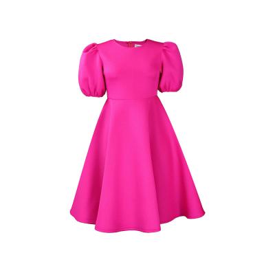 China Hot Sale Round Neck Puff Sleeve Waist Swing Dress Casual Elegant Women's Dress for sale