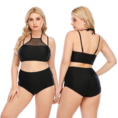 China High waist black camisole split plus-sized women's swimsuit sexy mesh bikini swimsuit for sale