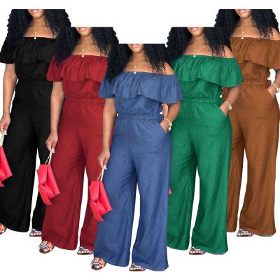 China Wholesale Plus Size Wide Leg Off Shoulder Solid Color Jumpsuit Lady Elegant One Piece Rompers for sale