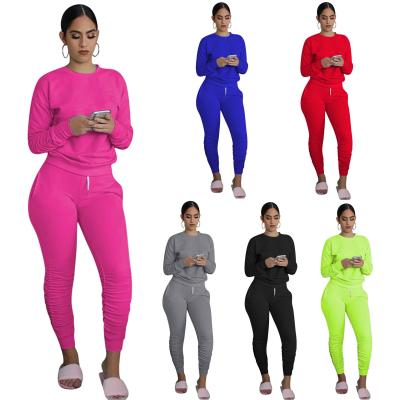 China Fall women's clothing long sleeve solid color hoodie pleated pants two-piece sets ladies activity clothing for sale