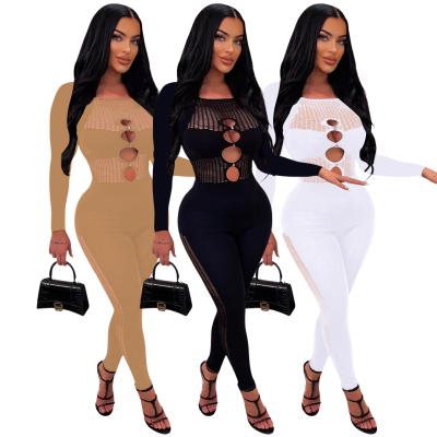 China Wholesale Fall New Hollow Out Long Sleeve One Piece Rompers Sexy Night Club Jumpsuit for sale