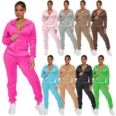 China Tracksuit Manufacturer Fashion Casual Fleece Velvet Tracksuit For Women Cardigan Two-piece Set Plain Hooded Sweatshirt Pant for sale