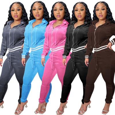 China Fashionable Velvet Ribbed Zipper-up Hoodie Trousers Active Two-piece Sets Winter Women Clothing for sale