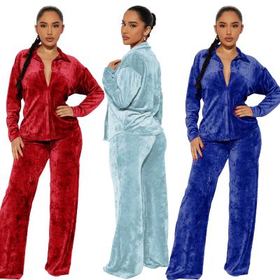 China Women Clothing Fall Winter Fashionable Casual Velvet Cardigan Loungerwear Two-piece Set for sale