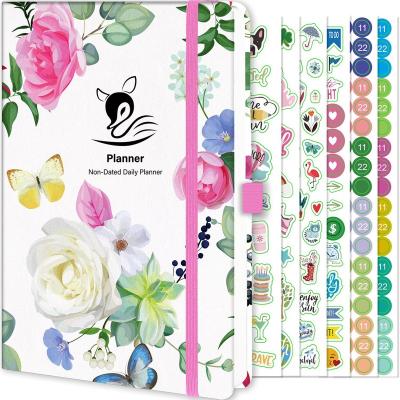 China Wholesale Notebook Border Plan Date Plan Business Hardcover Painting Hardcover English Elastic Calendar Diary Stain Quicksand Rope English Elastic Custom for sale