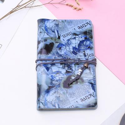 China Rope easy writing creative notebook small portable loose-leaf pure leather girl lovely Korean diary note A6 wholesale customization for sale