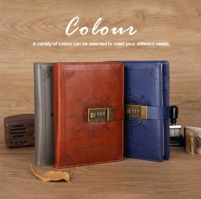 China Hardcover Fastest Export A5 Stain Belt Lock Diary Retro Thickened Daily Student Password Notebook Hand Register Wire Notepad for sale