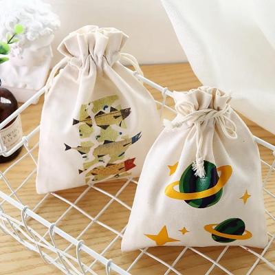 China Fashion Eco Friendly Reusable Logo Small Tote Drawstring Cotton Canvas Recyclable Custom Bag for sale