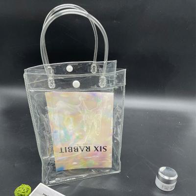 China Tote Bag Custom Clear Pvc Transparent Fashionable Snap Bag Storage PVC Button Thicker Shopping Bag for sale