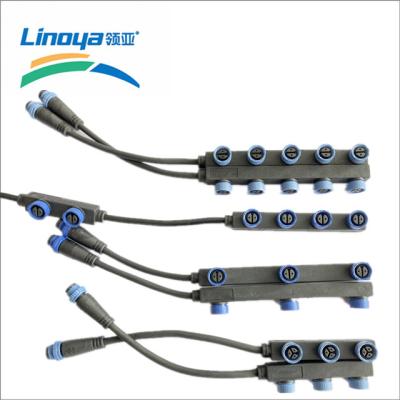 China LED Waterproof M15 Series F Type 1 In 3 Out 4 Out 5 Outlet Electrical Wire Cable Splitter T Type for sale