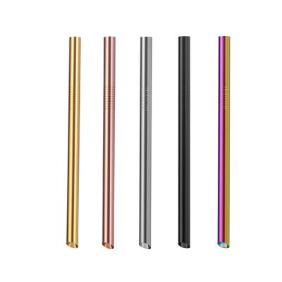 China Sustainable Reusable Bevel Cut Stainless Steel Bubble Tea Boba Straws 12*215mm Sharp Diagonal Colorful Straws for sale