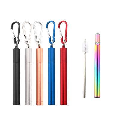 China Hot Selling Stainless Steel Metal Telescopic Colorful Collapsible Drinking Straws With Brush And Metal Box for sale