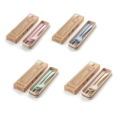 China Food Grade Spoon Fork Chopsticks Wheat Straw Reusable Camping Biodegradable Plastic Viable Colorful Cutlery for sale