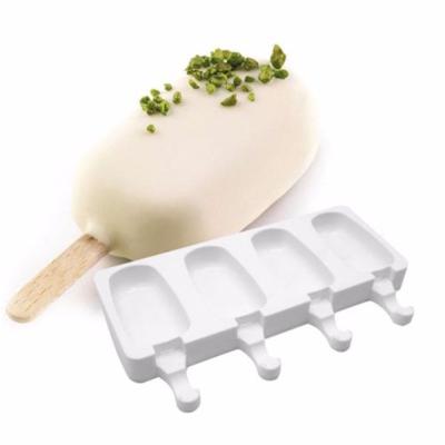 China Viable 4 Cell Silicone Juice Popsicle Maker Ice Lolly Pop Mold Ice Cube Tray Frozen Ice Cream Mold for sale